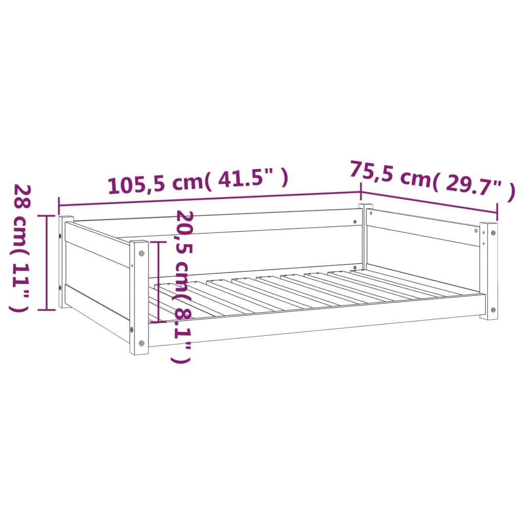 Dog bed, white, 105.5x75.5x28 cm, solid pine wood
