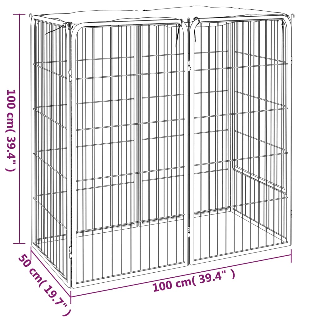 Dog pen with 6 panels, black, 50x100 cm, steel