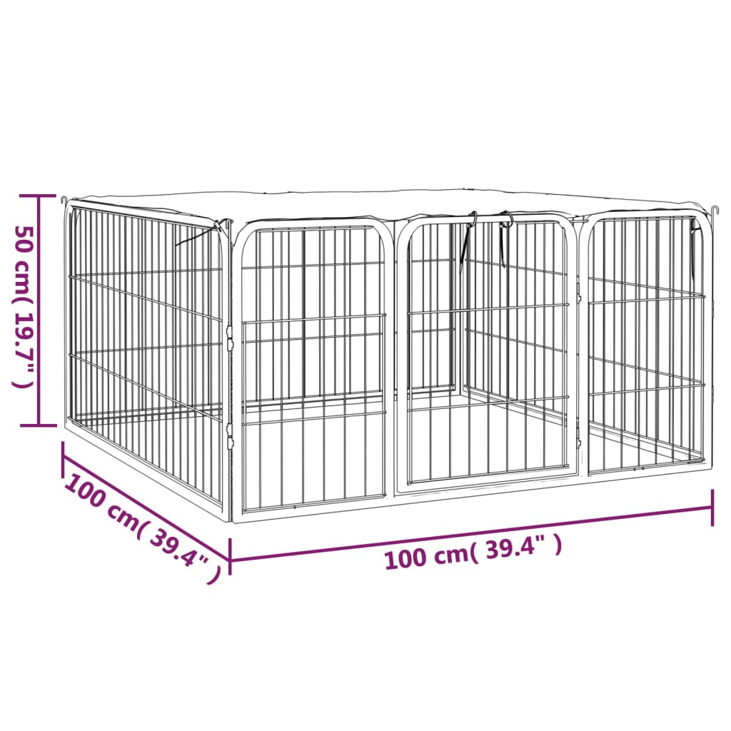 Dog pen with 4 panels, black, 100x50 cm, steel