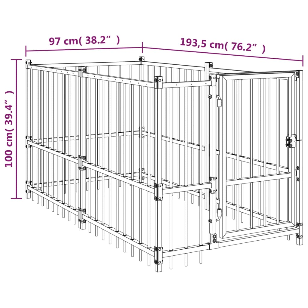 Dog paddock, black, 193.5x97x100 cm, steel