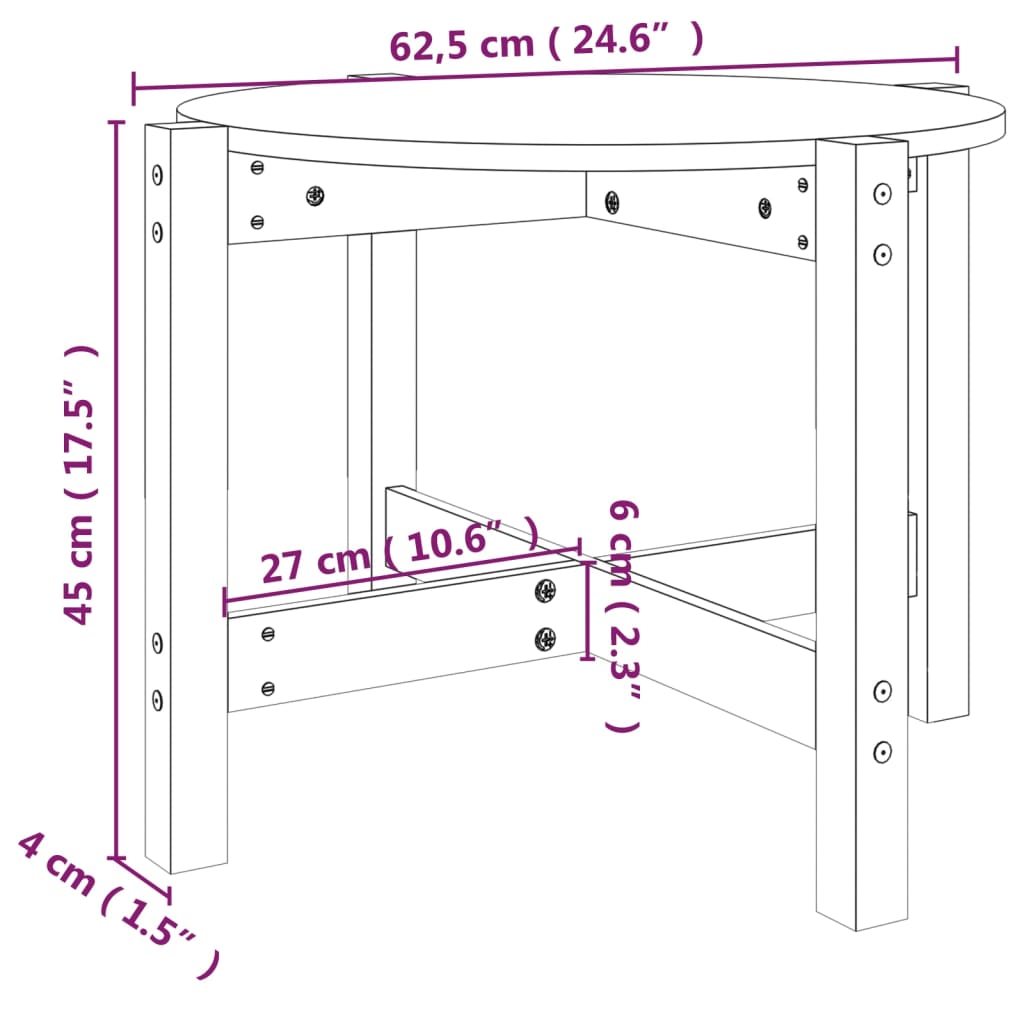 Coffee table, Ø 62.5x45 cm, solid pine wood