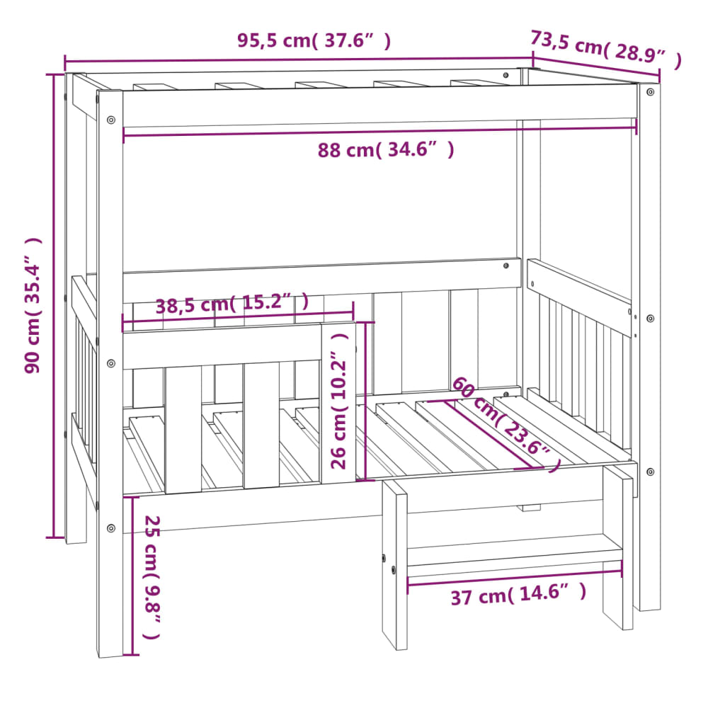 Dog bed, gray, 95.5x73.5x90 cm, solid pine wood
