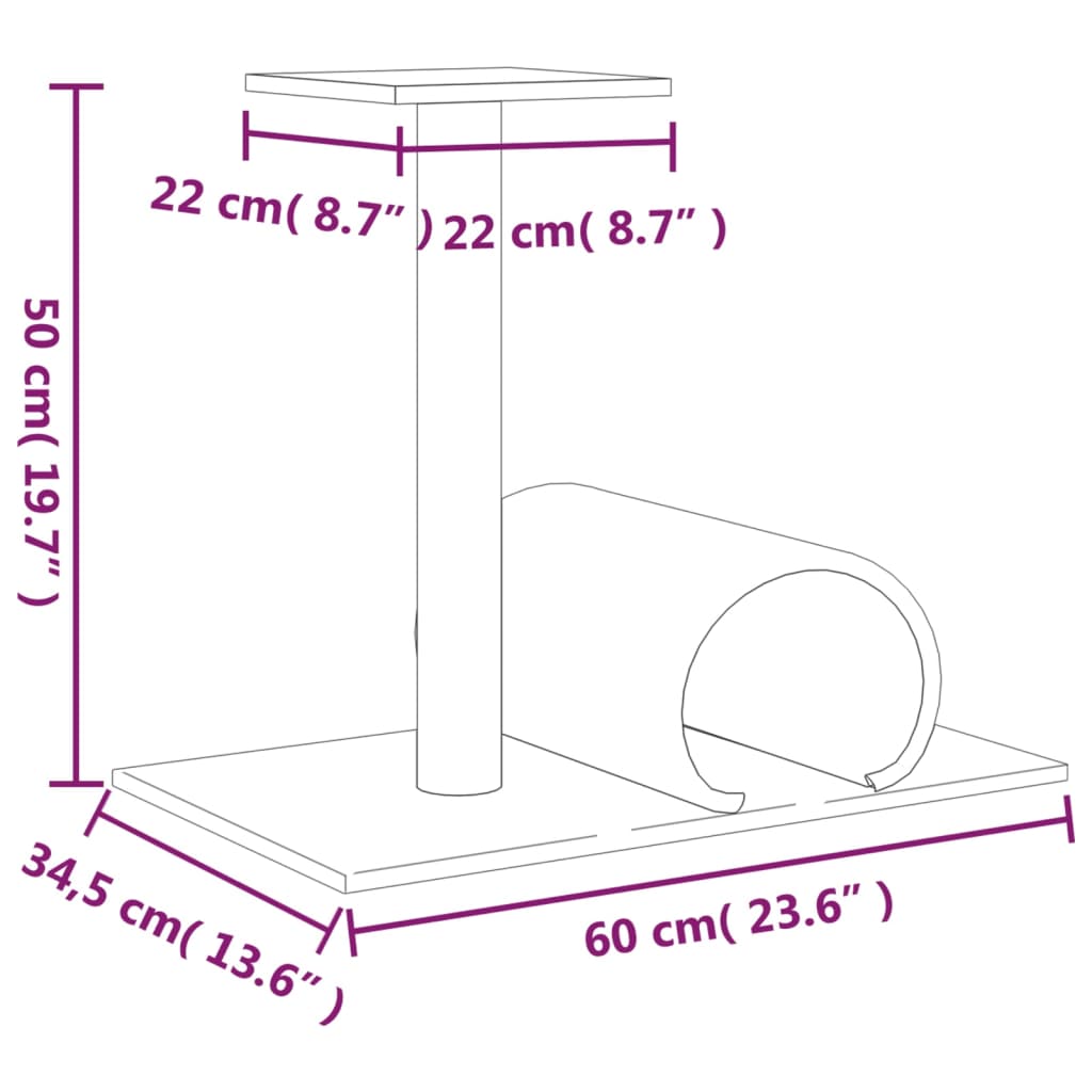 Scratching post for cats with tunnel, cream, 60x34.5x50 cm