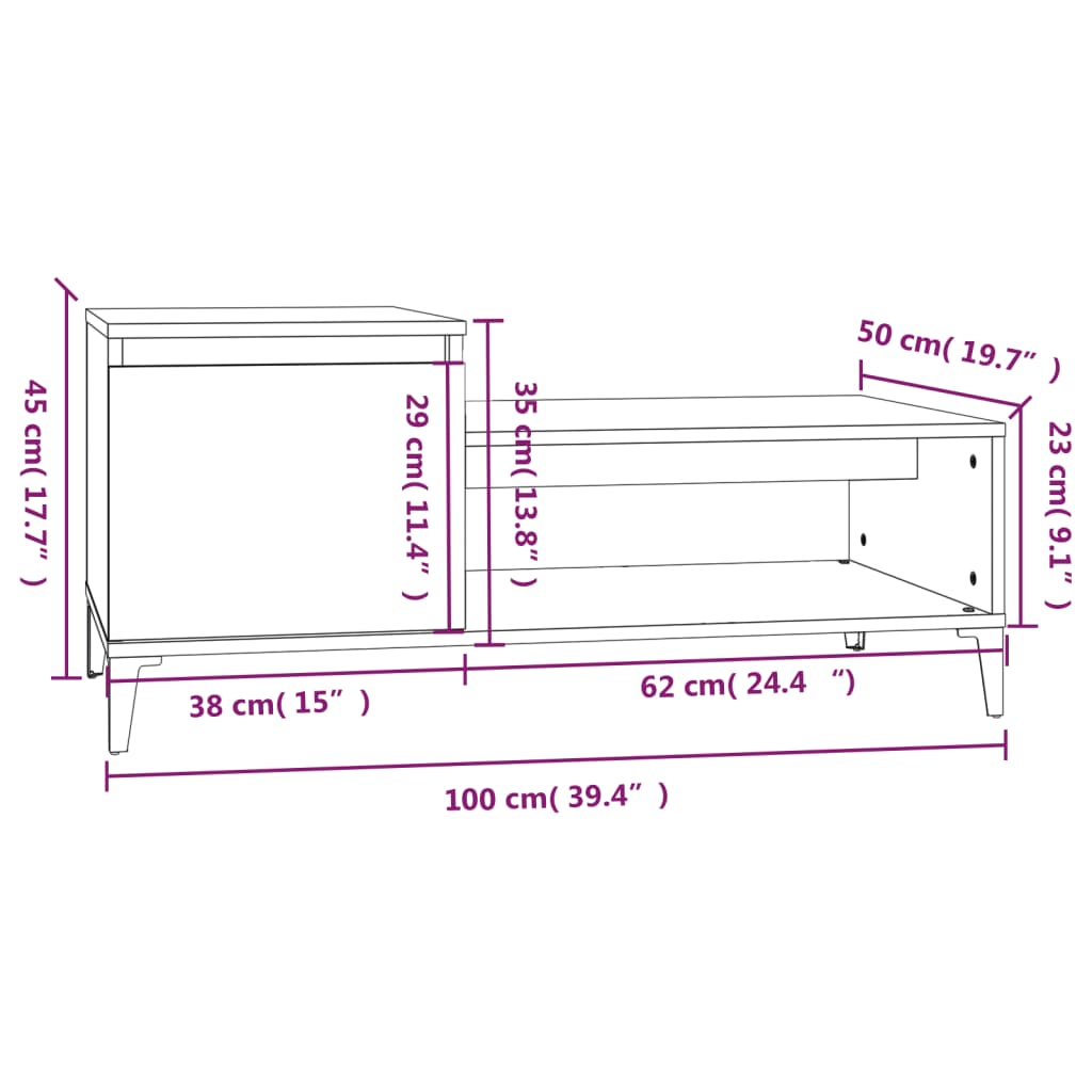 Coffee table, white, 100x50x45 cm, processed wood