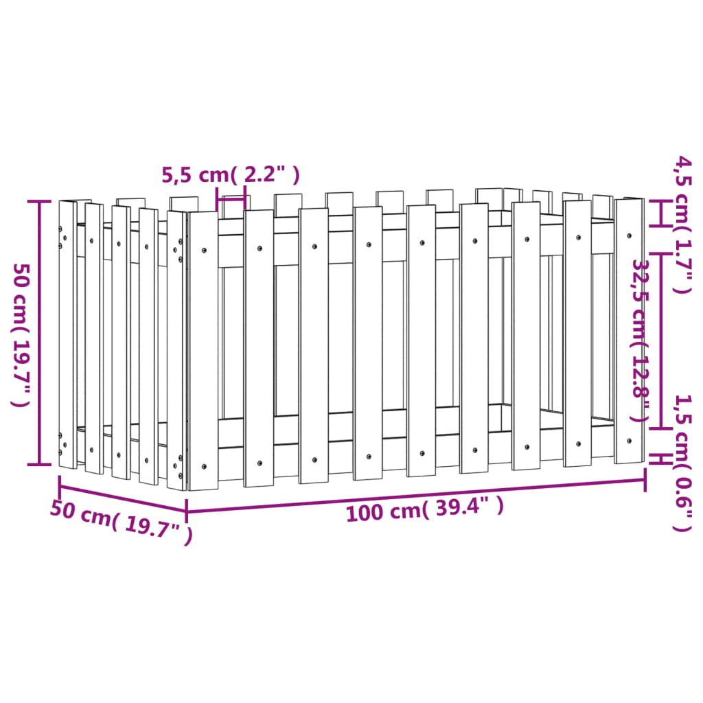 Pat înălțat grădină design gard 100x50x50 cm lemn de pin tratat