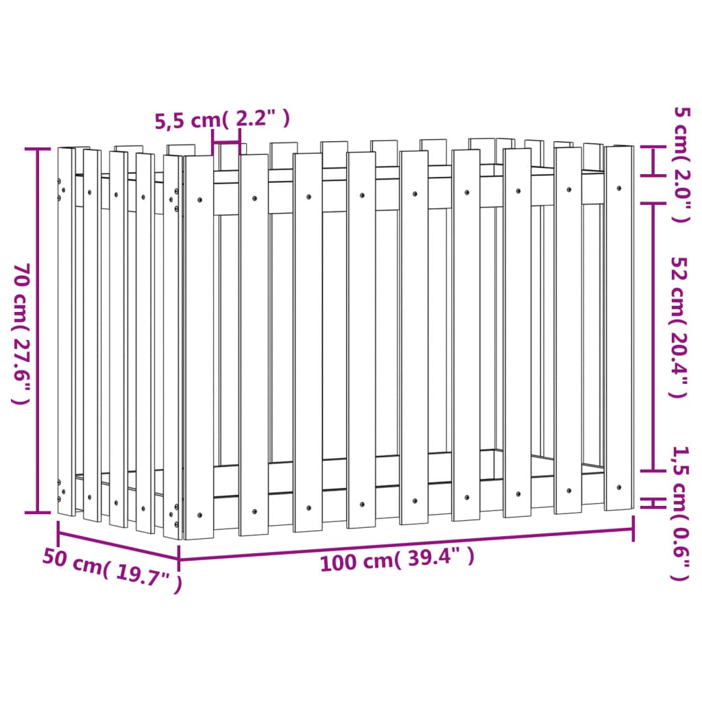 Pat înălțat grădină design gard 100x50x70 cm lemn impregnat pin
