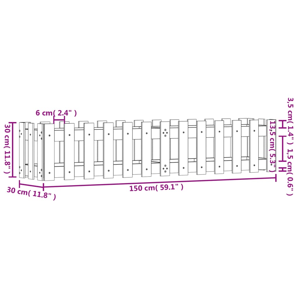 Pat înălțat grădină design gard 150x30x30 cm lemn impregnat pin