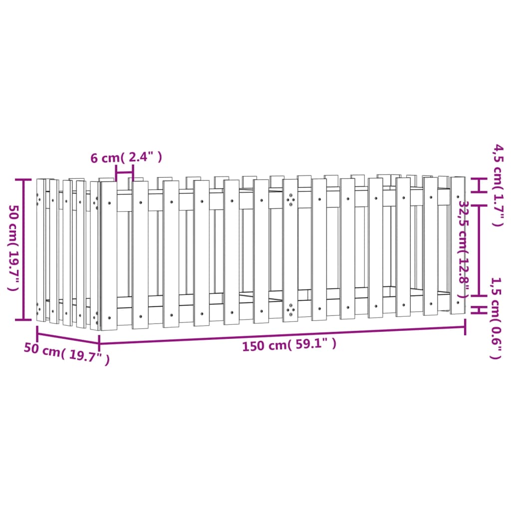 Pat înălțat grădină design gard 150x50x50 cm lemn de pin tratat