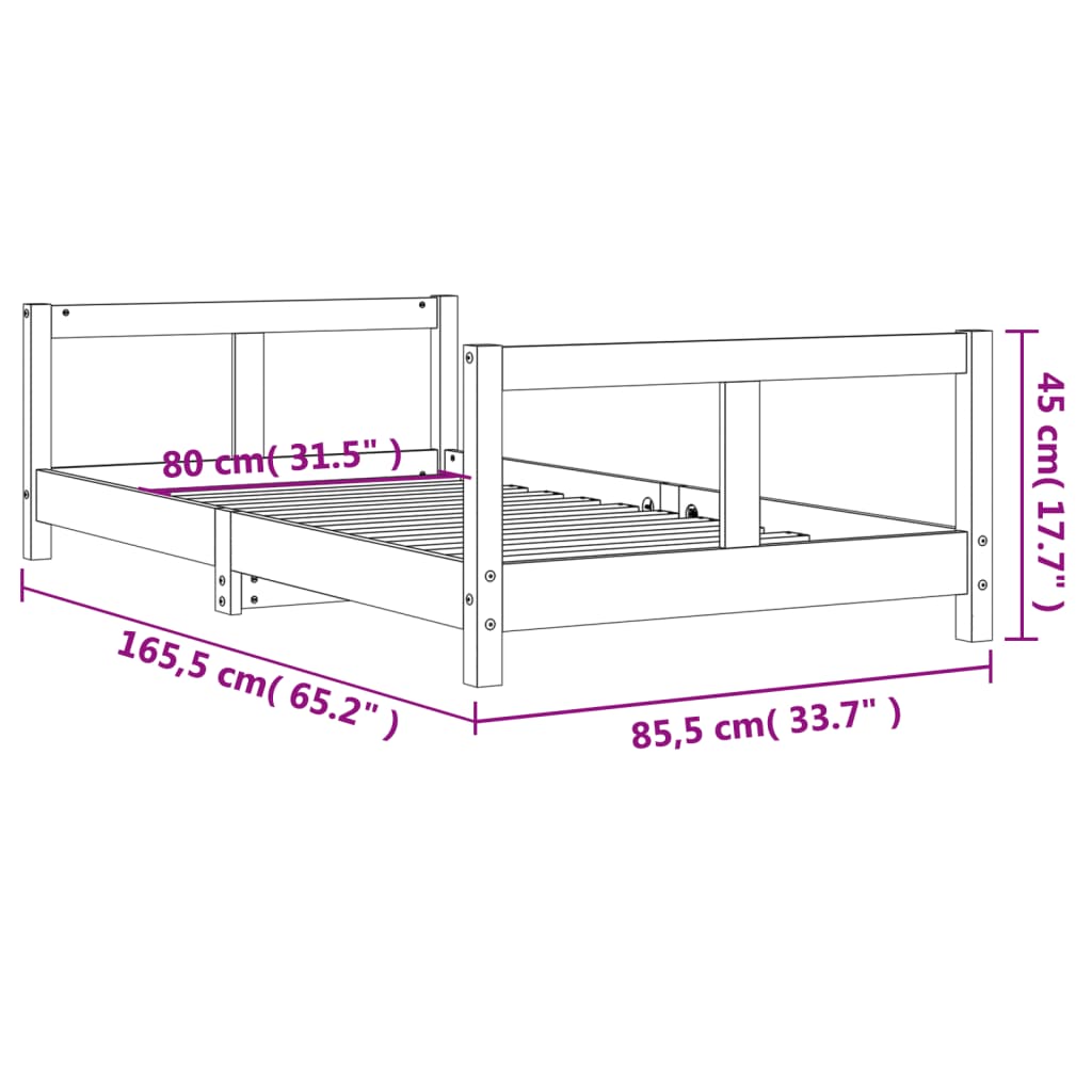 Bed frame for children, 80x160 cm, solid pine wood
