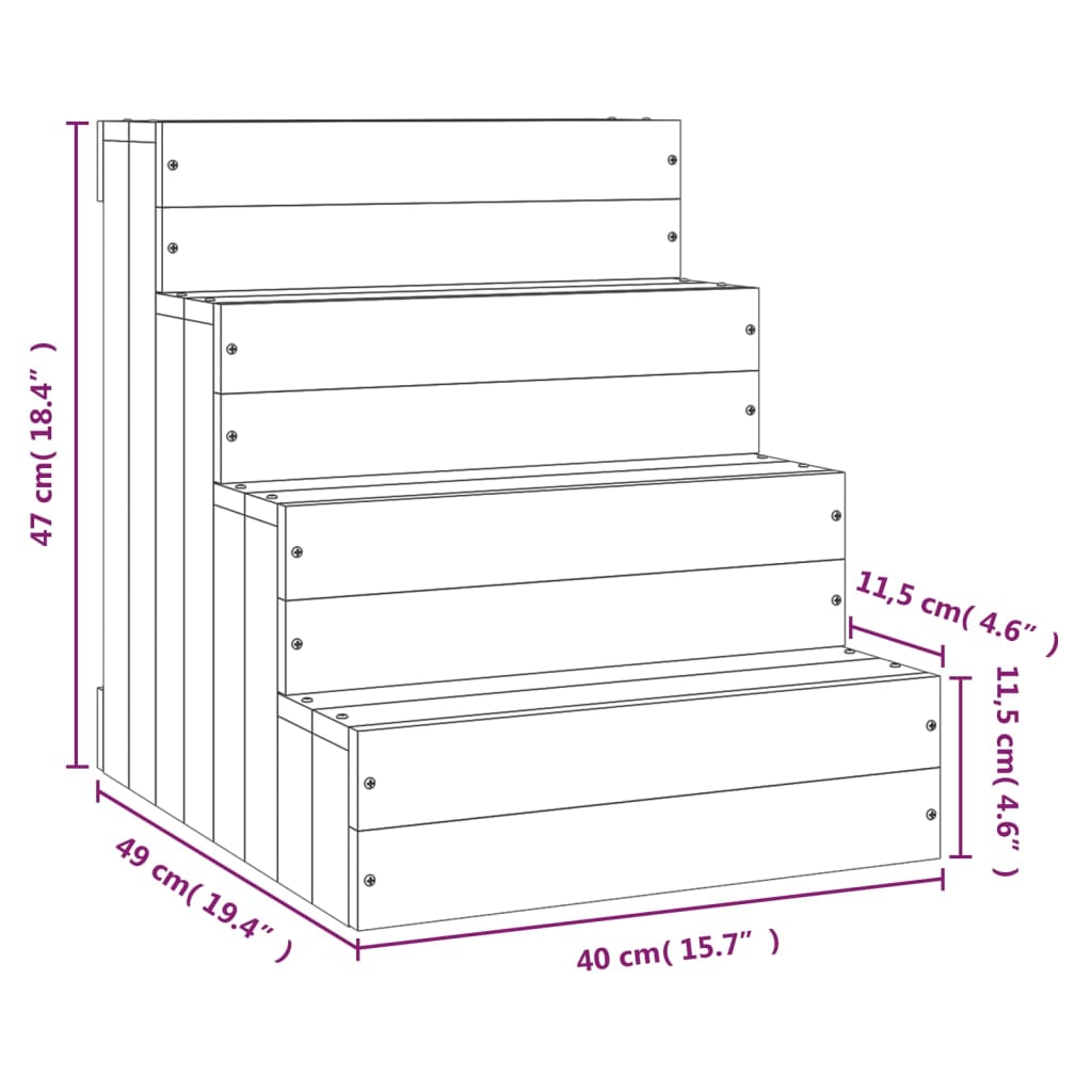 Pet ladder, gray, 40x49x47 cm, solid pine wood