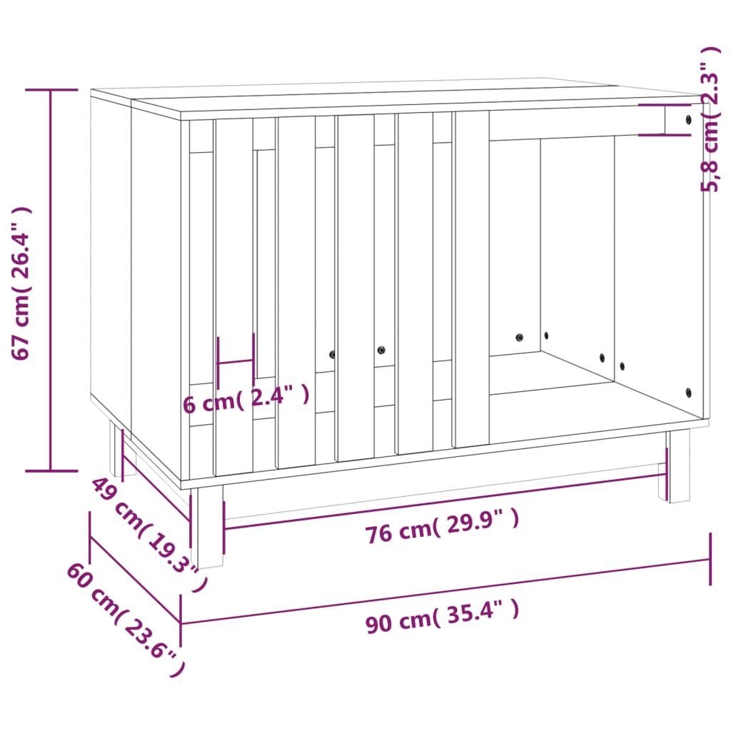 Dog house, white, 90x60x67 cm, solid pine wood
