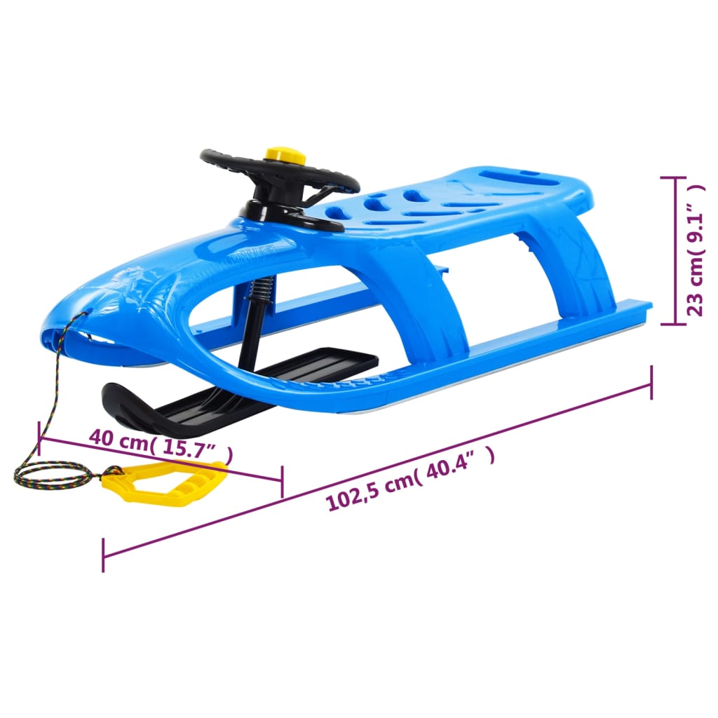 Sled with steering wheel, blue, 102.5x40x23 cm, polypropylene