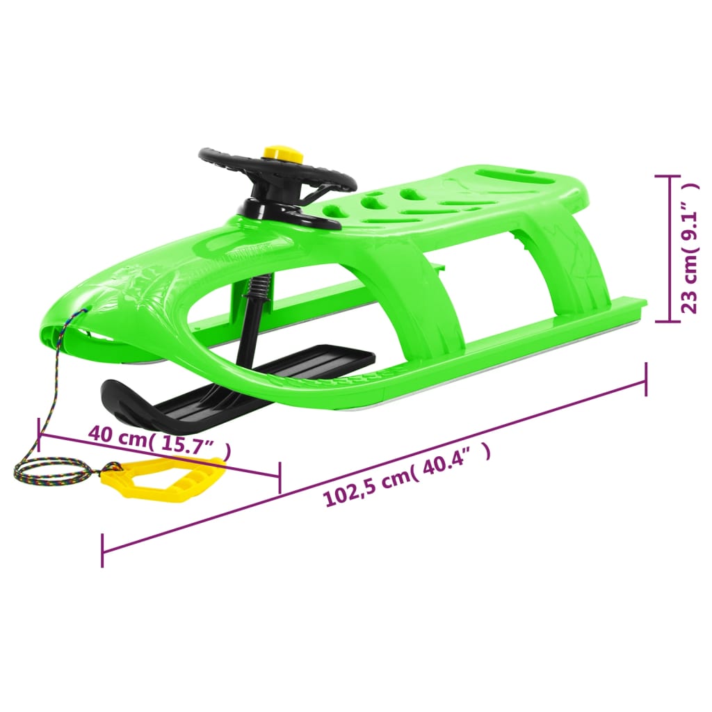 Sled with steering wheel, green, 102.5x40x23 cm, polypropylene