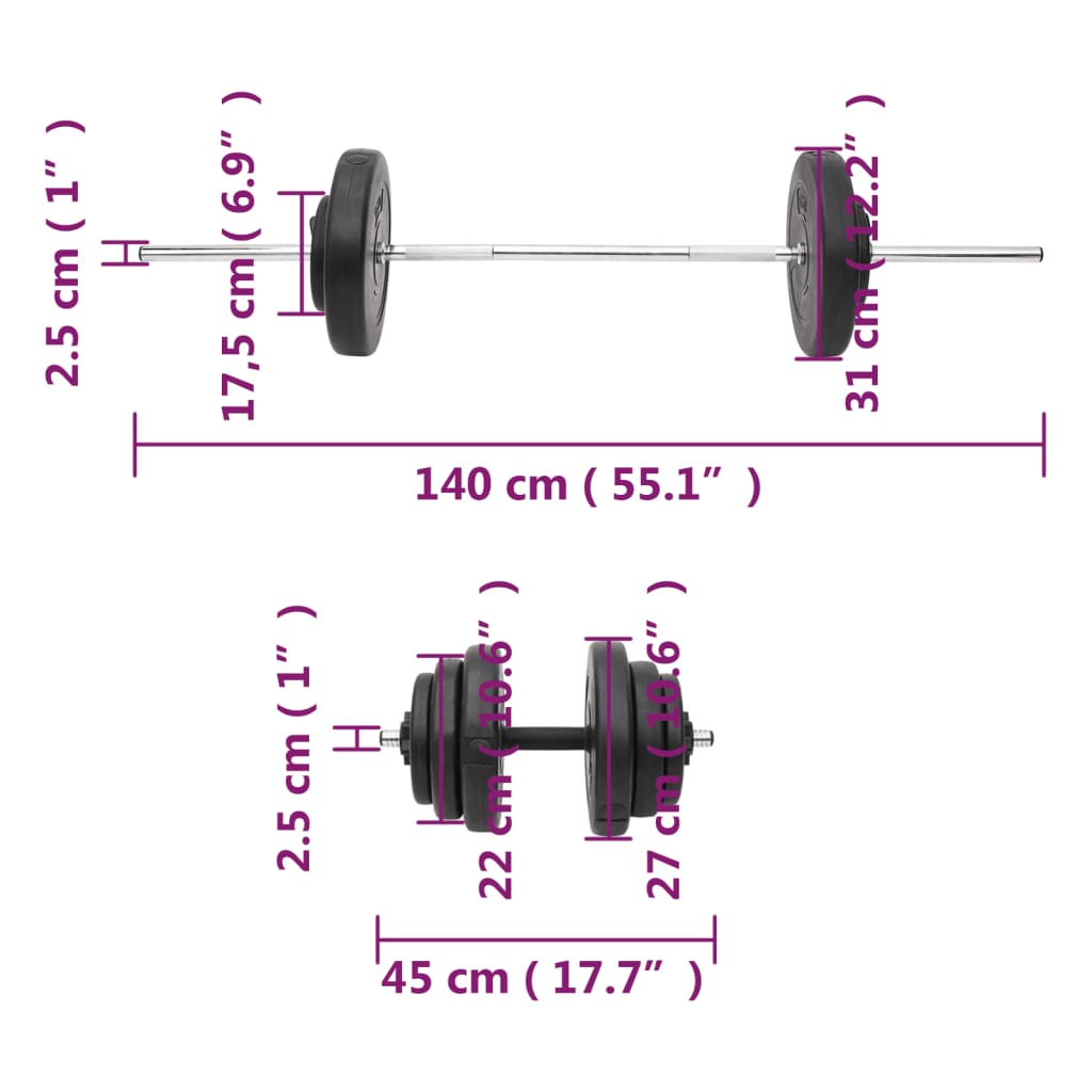 Dumbbells and dumbbells with weight plates, 60 kg