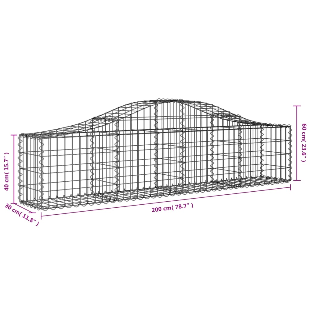 Coșuri gabion arcuite 2 buc, 200x30x40/60 cm, fier galvanizat