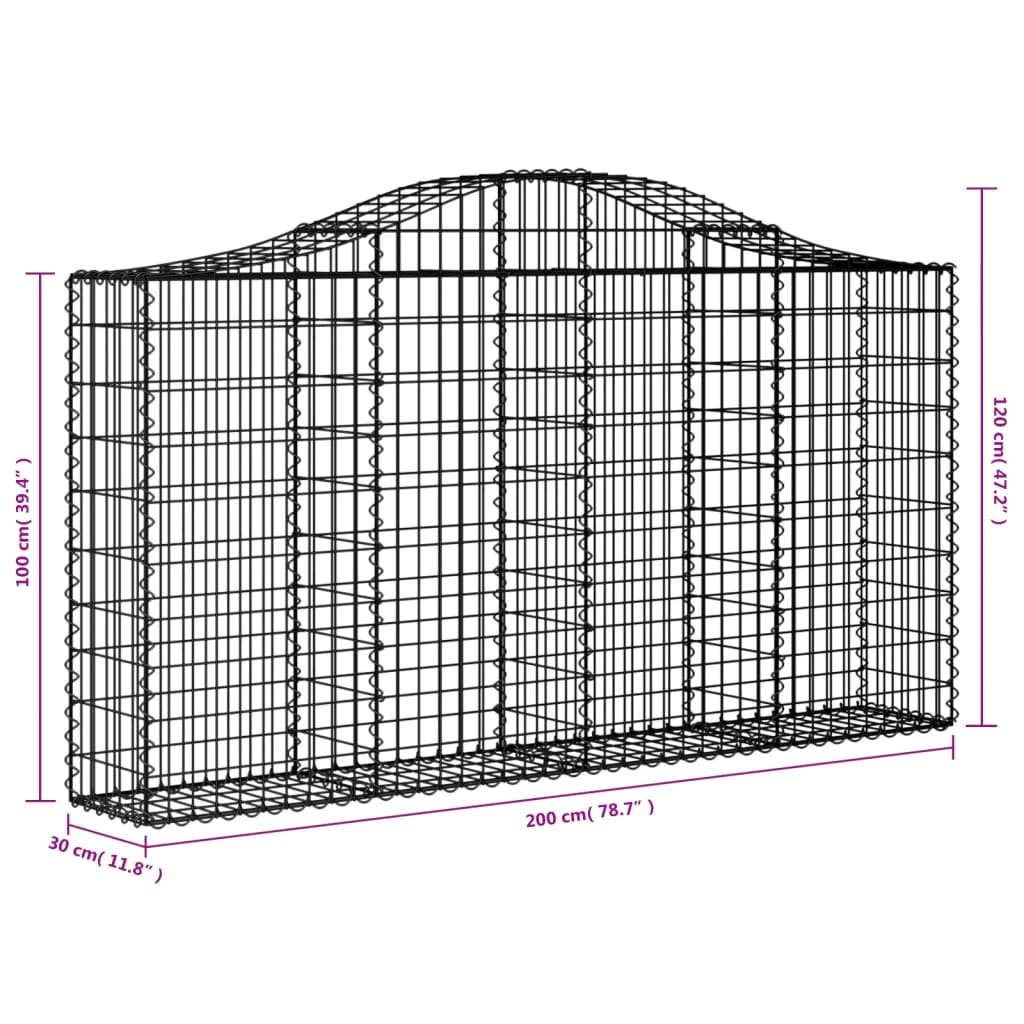 Coșuri gabion arcuite 8 buc, 200x30x100/120 cm fier galvanizat