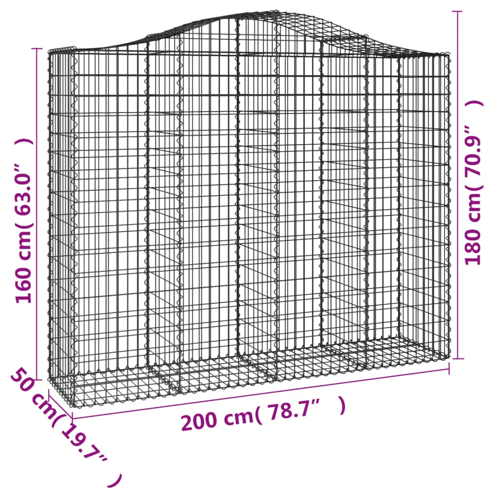 Coșuri gabion arcuite 2 buc, 200x50x160/180 cm, fier galvanizat