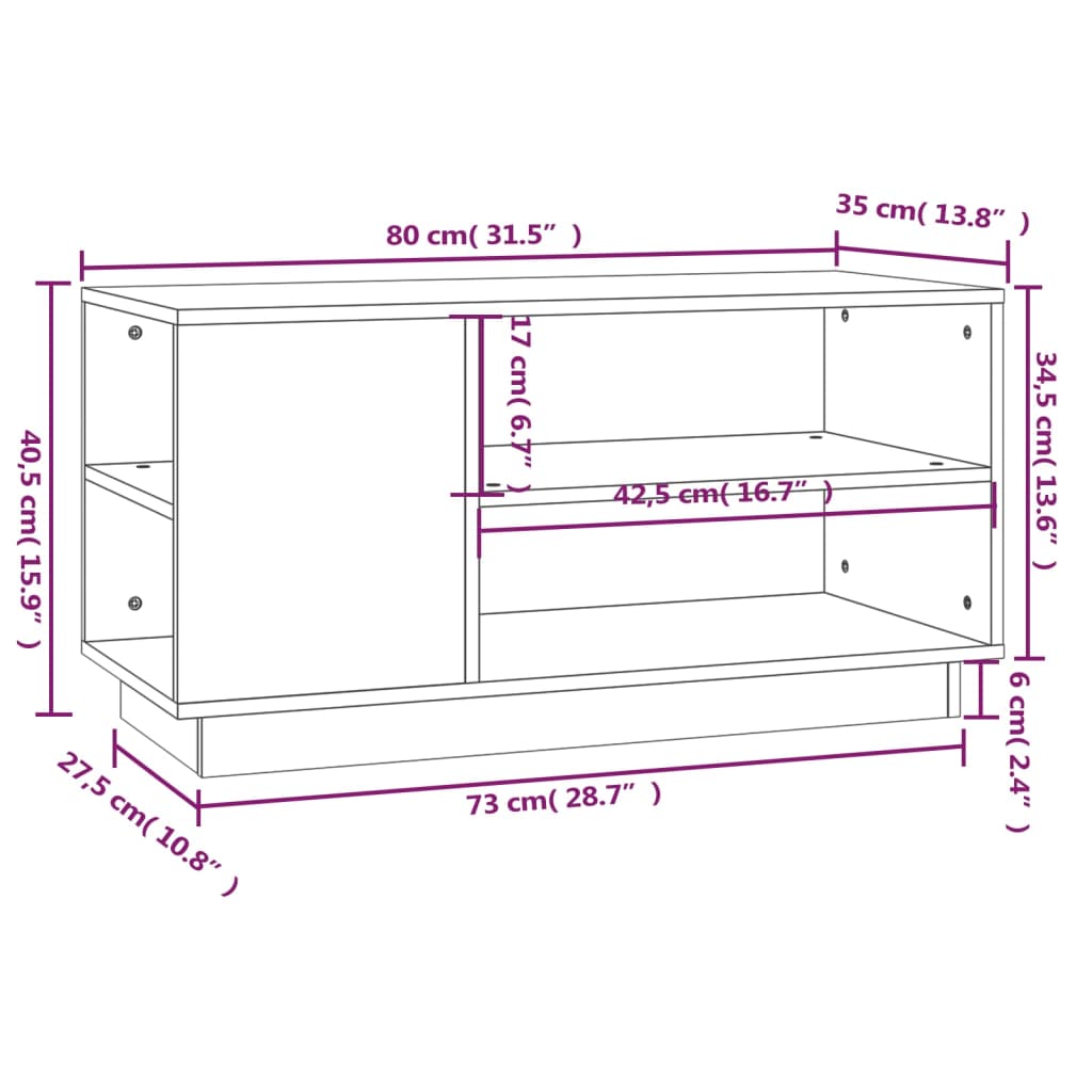 TV sideboard, gray, 80x35x40.5 cm, solid pine wood