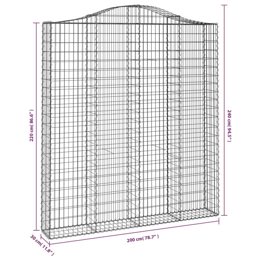 Coș gabion arcuit, 200x30x220/240, fier galvanizat