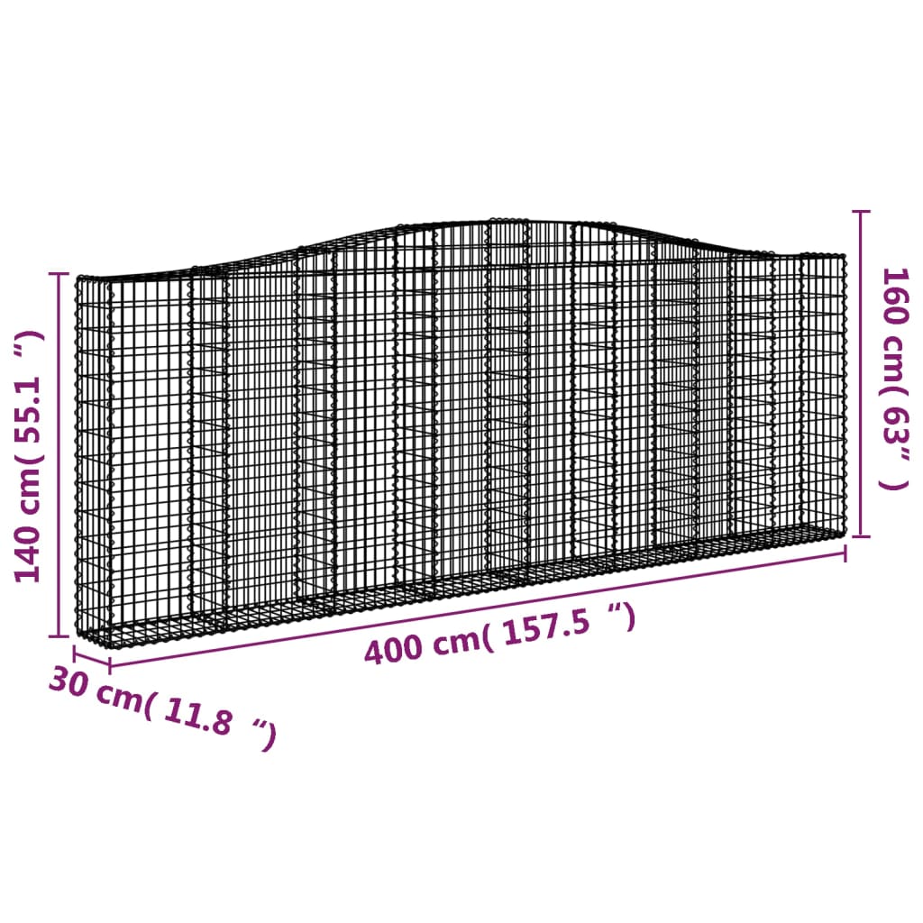 Coș gabion arcuit, 400x30x140/160 cm, fier galvanizat
