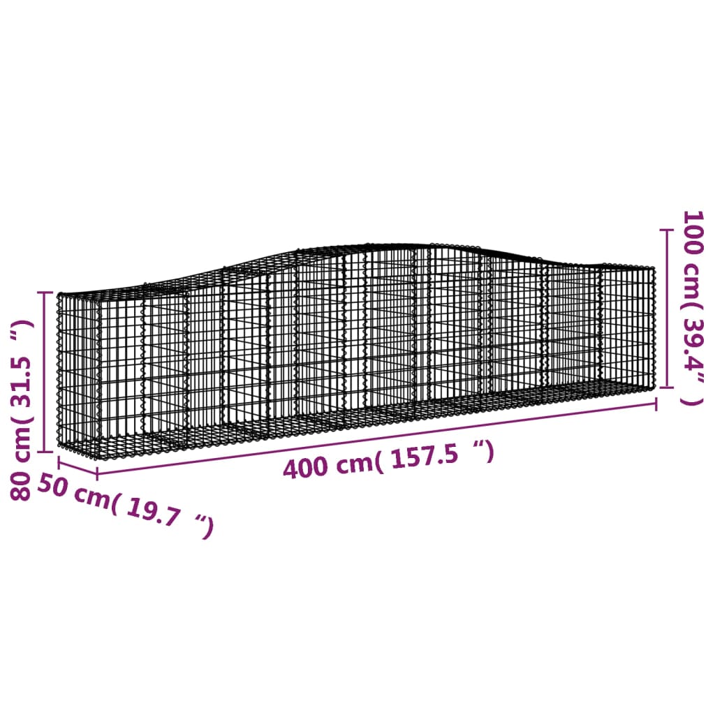 Coș gabion arcuit 400x50x80/100 cm fier galvanizat