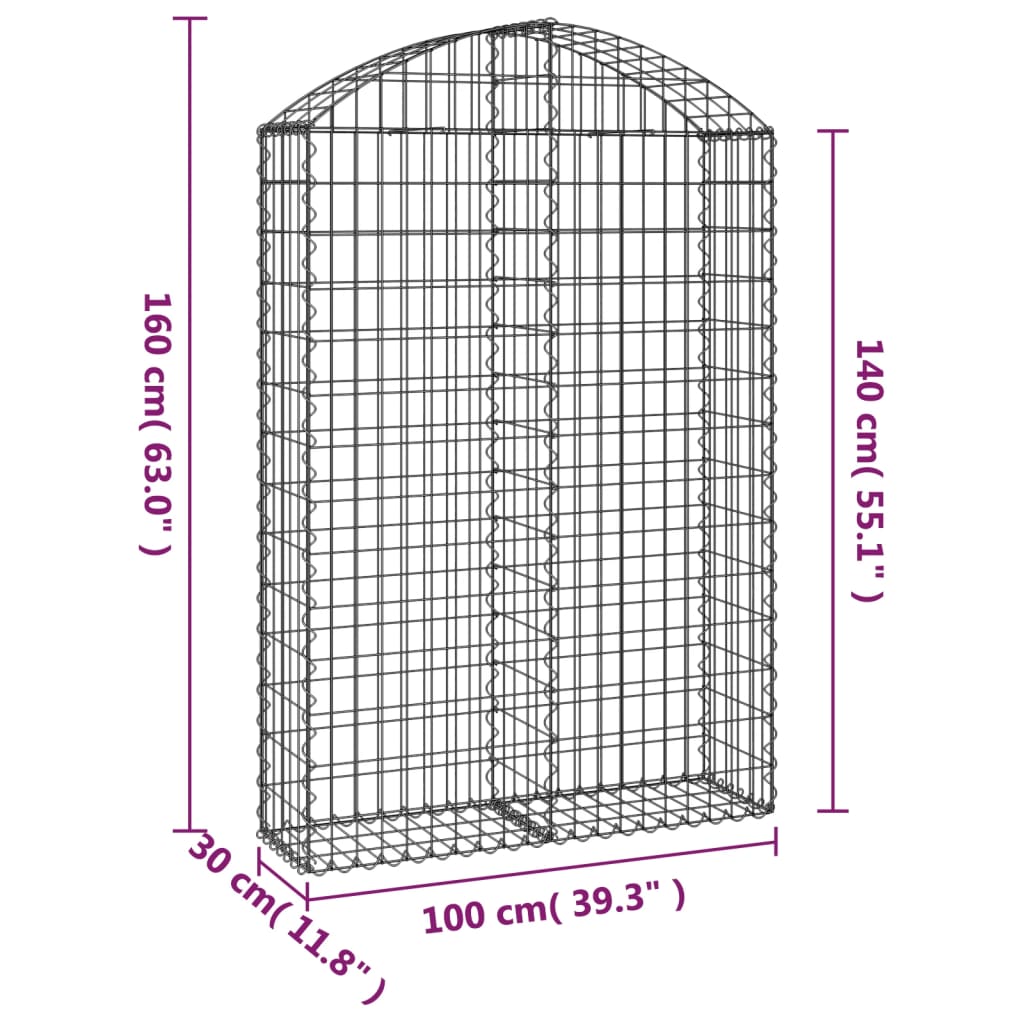 Coș gabion arcuit, 100x30x140/160 cm, fier galvanizat
