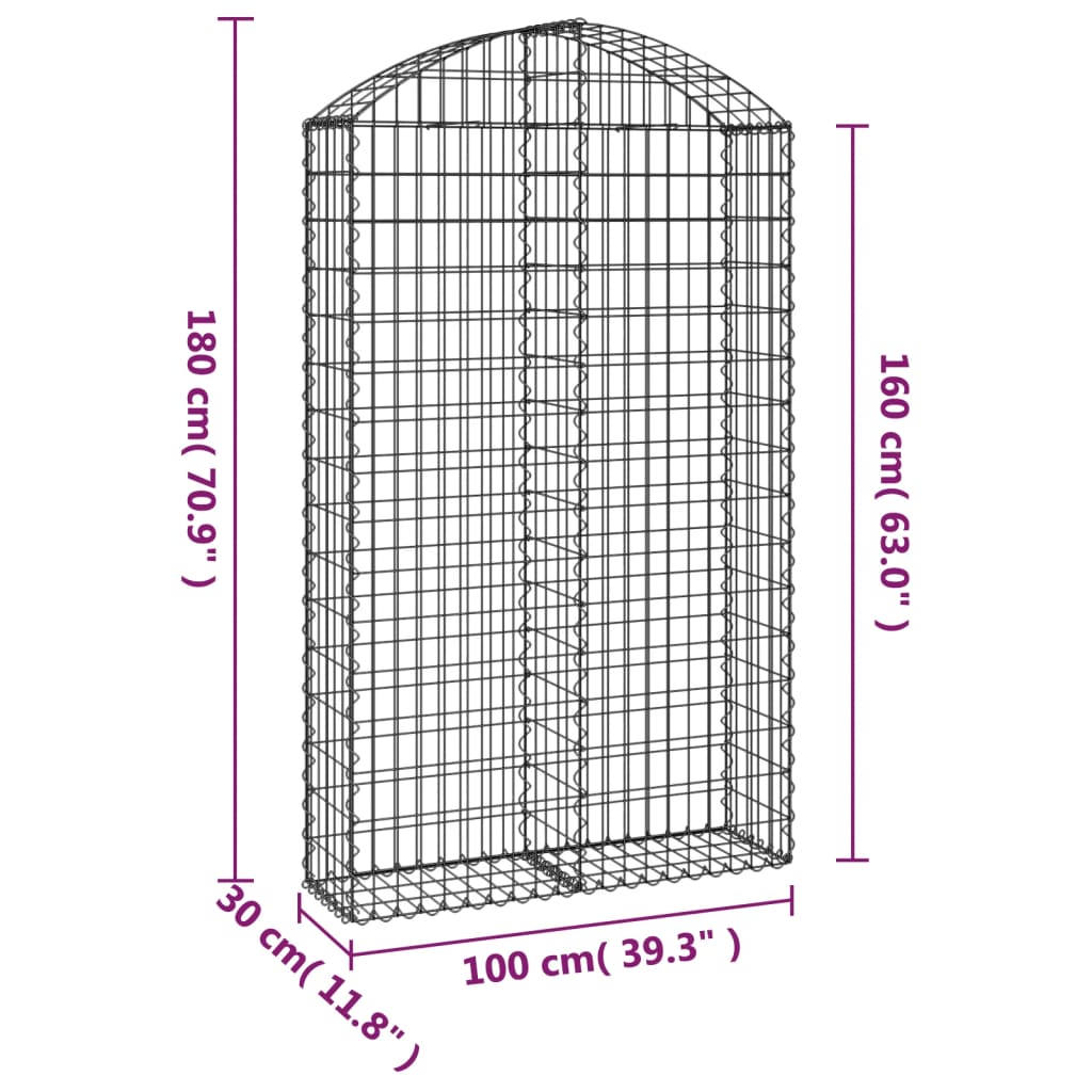 Coș gabion arcuit, 100x30x160/180 cm, fier galvanizat