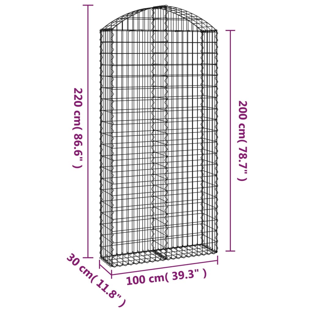 Coș gabion arcuit, 100x30x200/220 cm, fier galvanizat