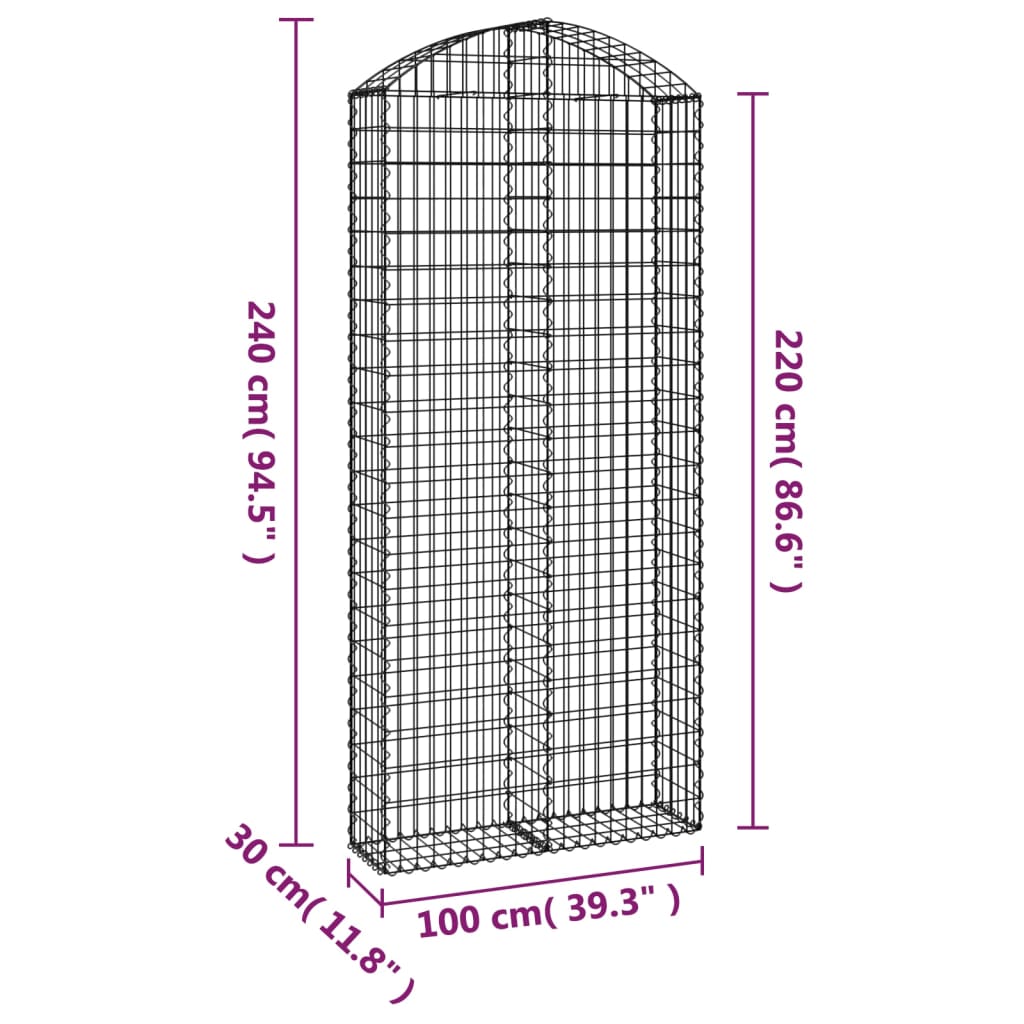 Coș gabion arcuit, 100x30x220/240 cm, fier galvanizat