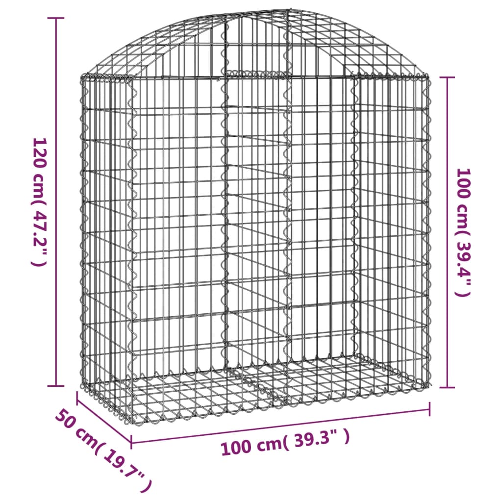 Coș gabion arcuit, 100x50x100/120 cm, fier galvanizat