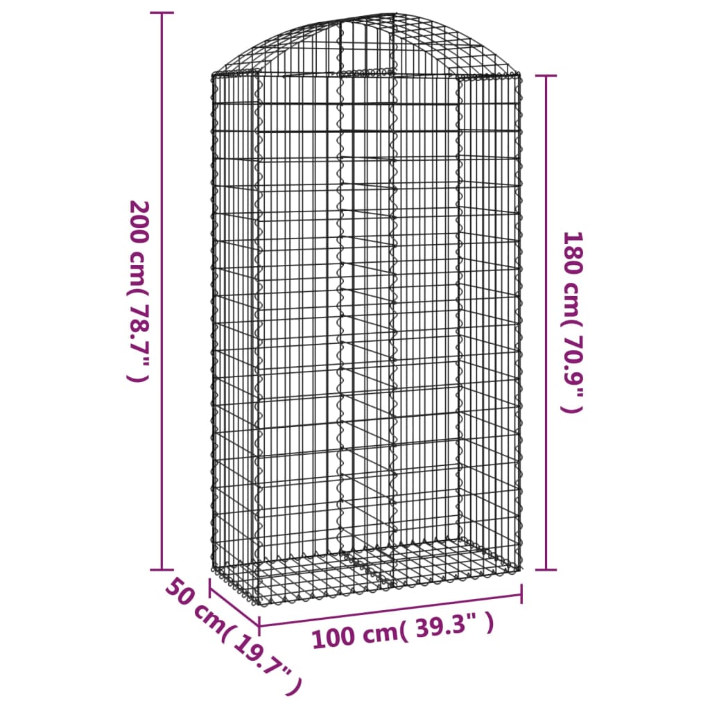 Coș gabion arcuit, 100x50x180/200 cm, fier galvanizat