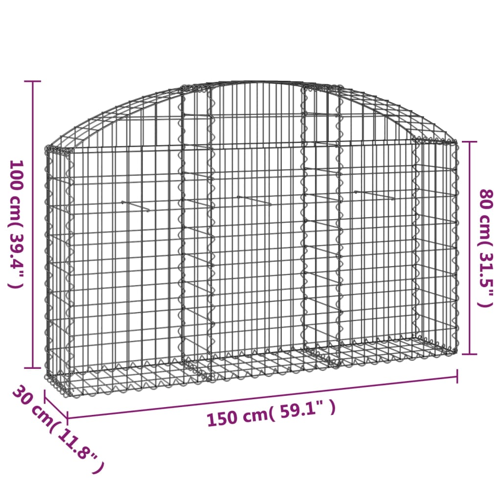Coș gabion arcuit, 150x30x80/100 cm, fier galvanizat