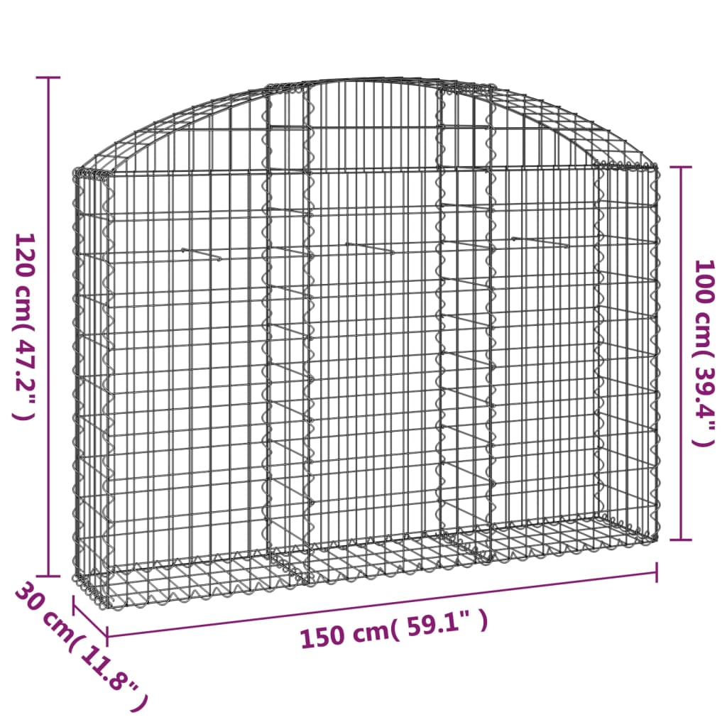 Coș gabion arcuit, 150x30x100/120 cm, fier galvanizat