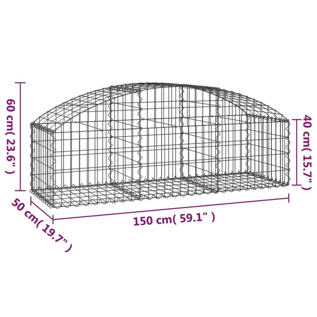 Coș gabion arcuit, 150x50x40/60 cm, fier galvanizat