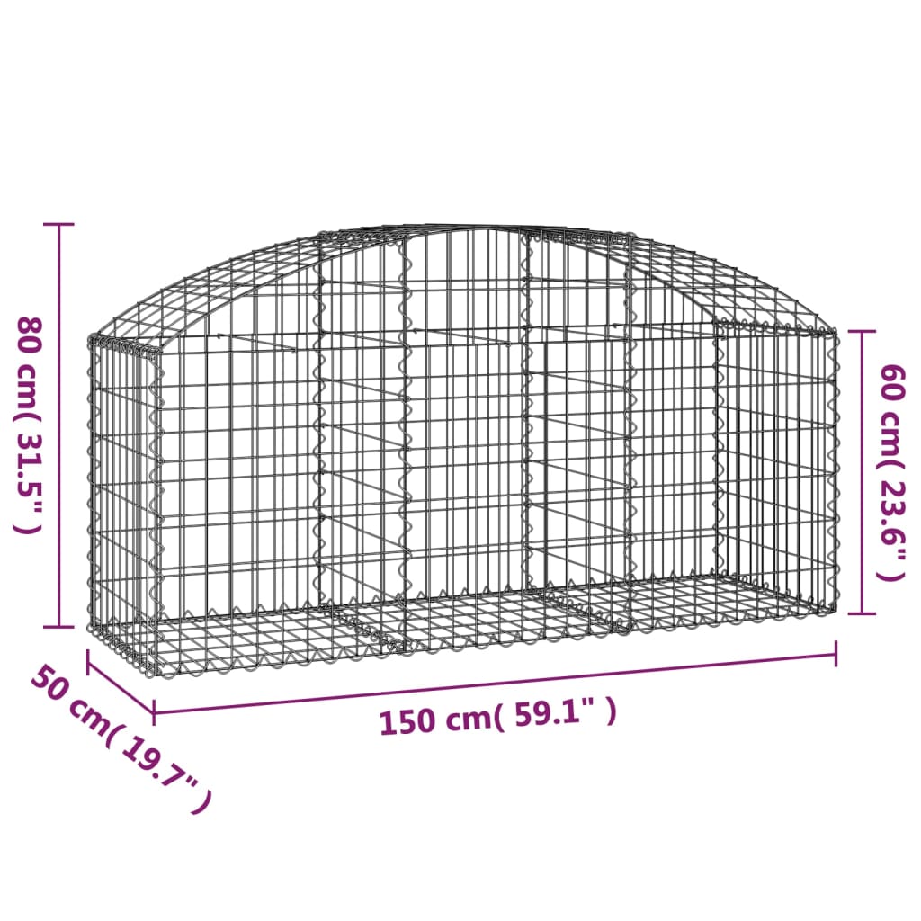 Coș gabion arcuit, 150x50x60/80 cm, fier galvanizat