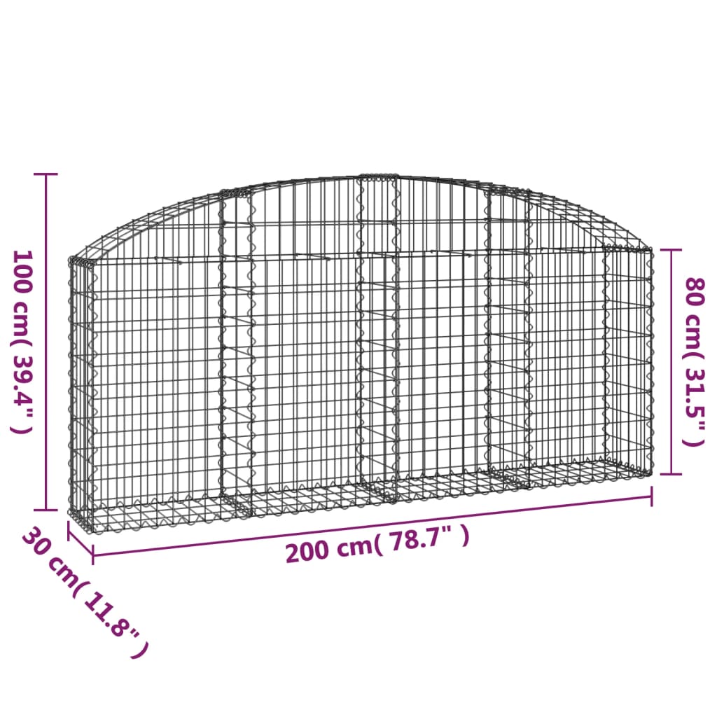 Coș gabion arcuit 200x30x80/100 cm fier galvanizat