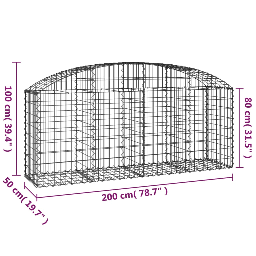 Coș gabion arcuit 200x50x80/100 cm fier galvanizat