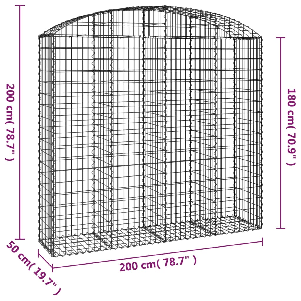 Coș gabion arcuit, 200x50x180/200 cm, fier galvanizat