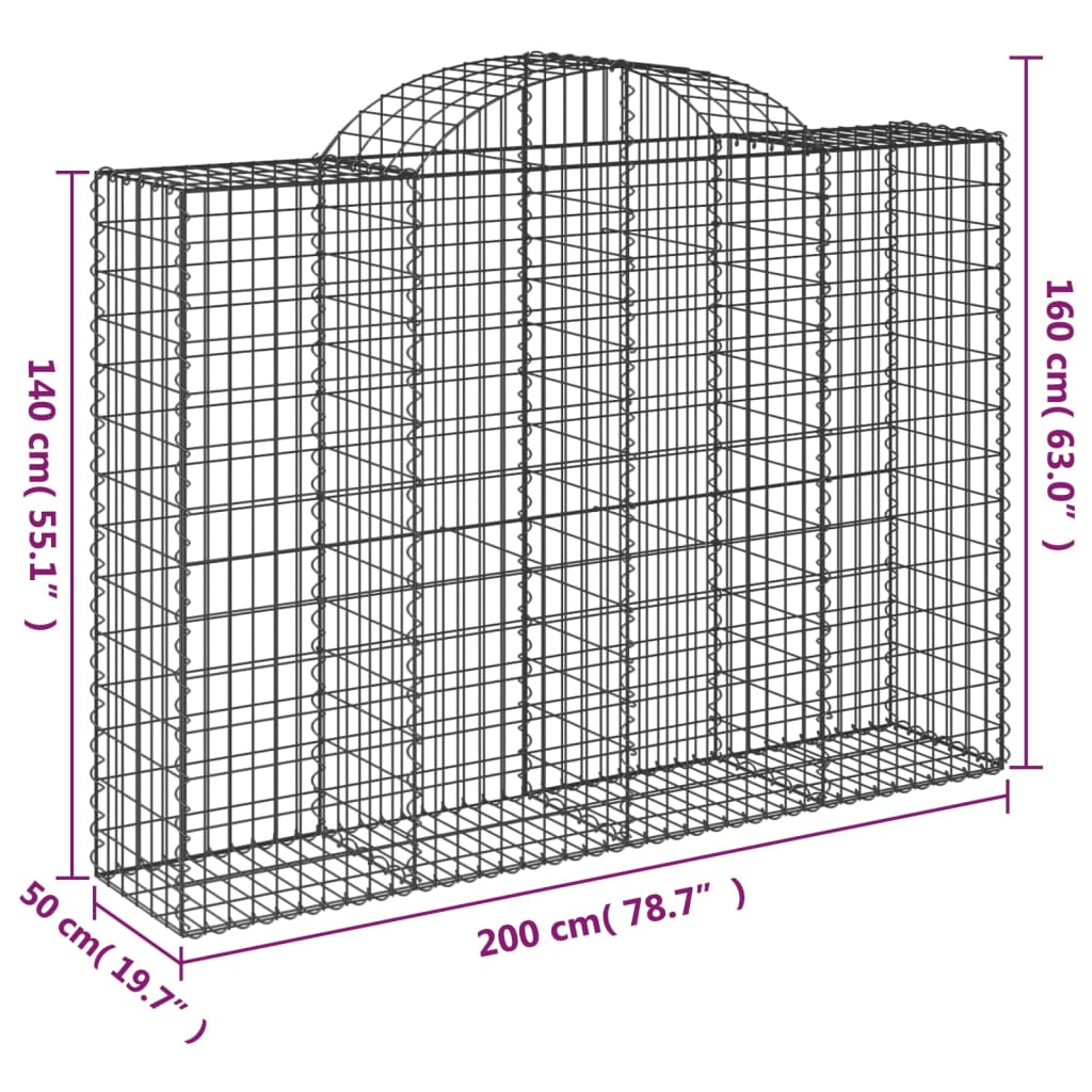 Coș gabion arcuit, 200x50x140/160 cm, fier galvanizat