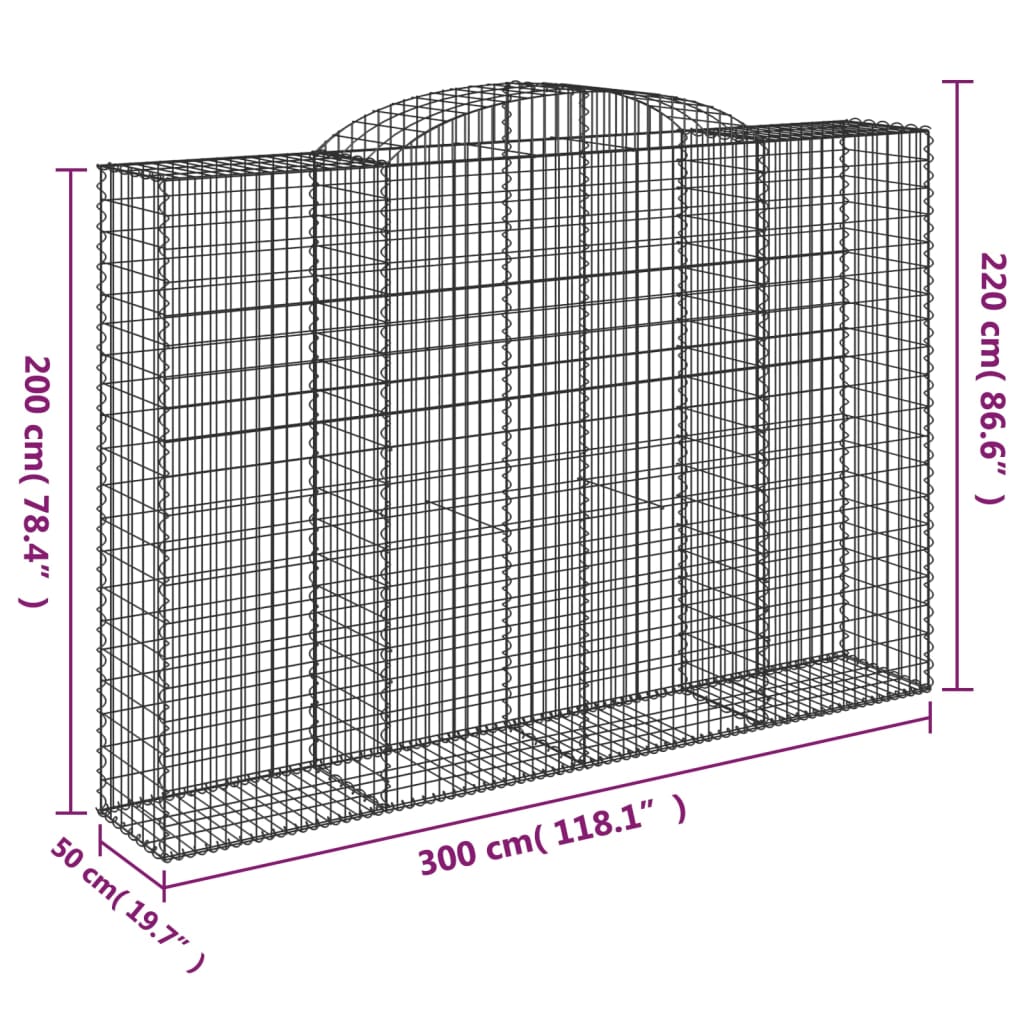 Coș gabion arcuit, 300x50x200/220 cm, fier galvanizat