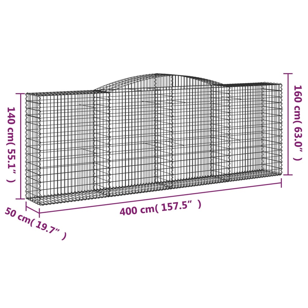 Coș gabion arcuit, 400x50x140/160 cm, fier galvanizat