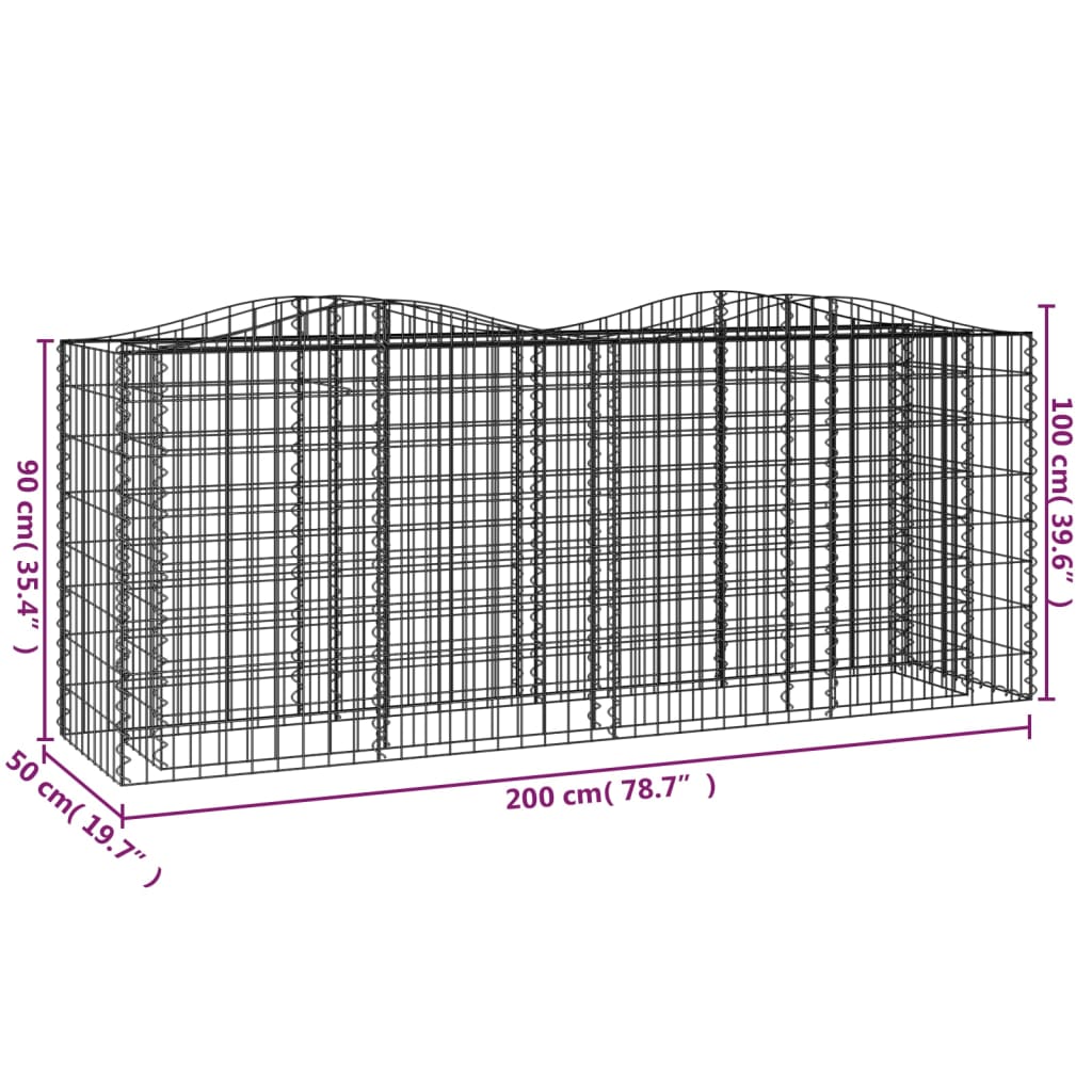 Strat înălțat cu gabion arcuit, 200x50x100 cm, fier galvanizat