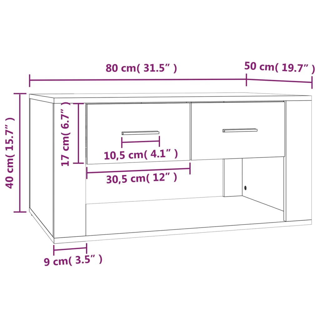 Coffee table, black, 80x50x40 cm, processed wood
