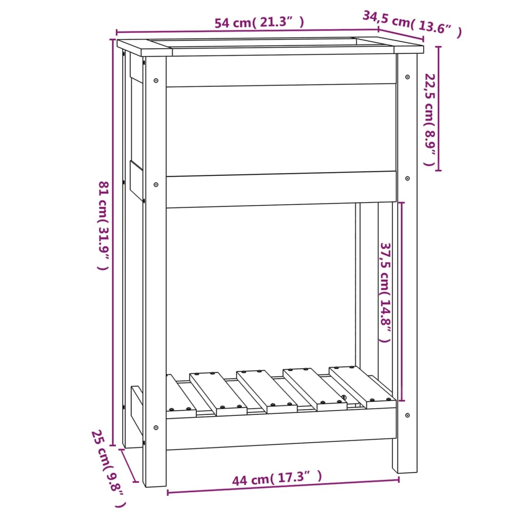 Jardinieră cu raft, maro miere, 54x34,5x81 cm, lemn masiv pin