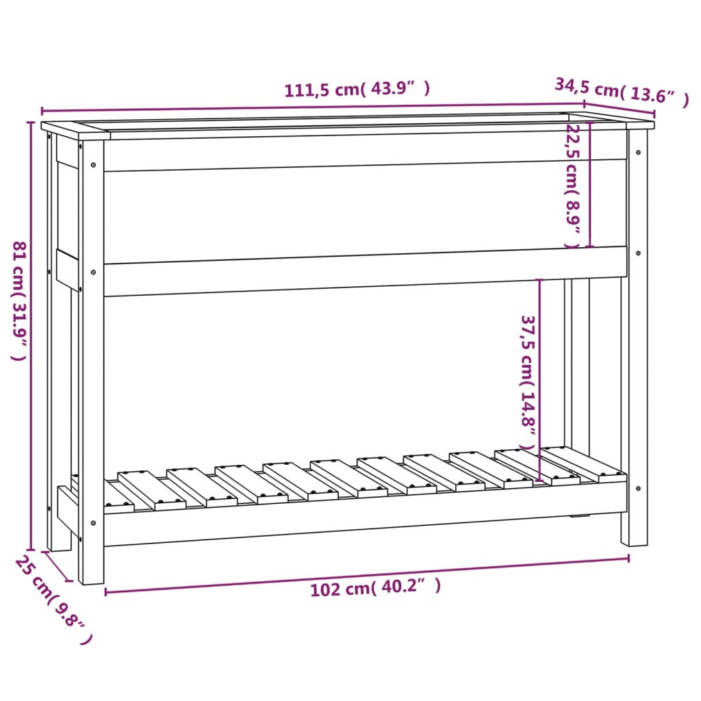 Jardinieră cu raft, alb, 111,5x34,5x81 cm, lemn masiv de pin
