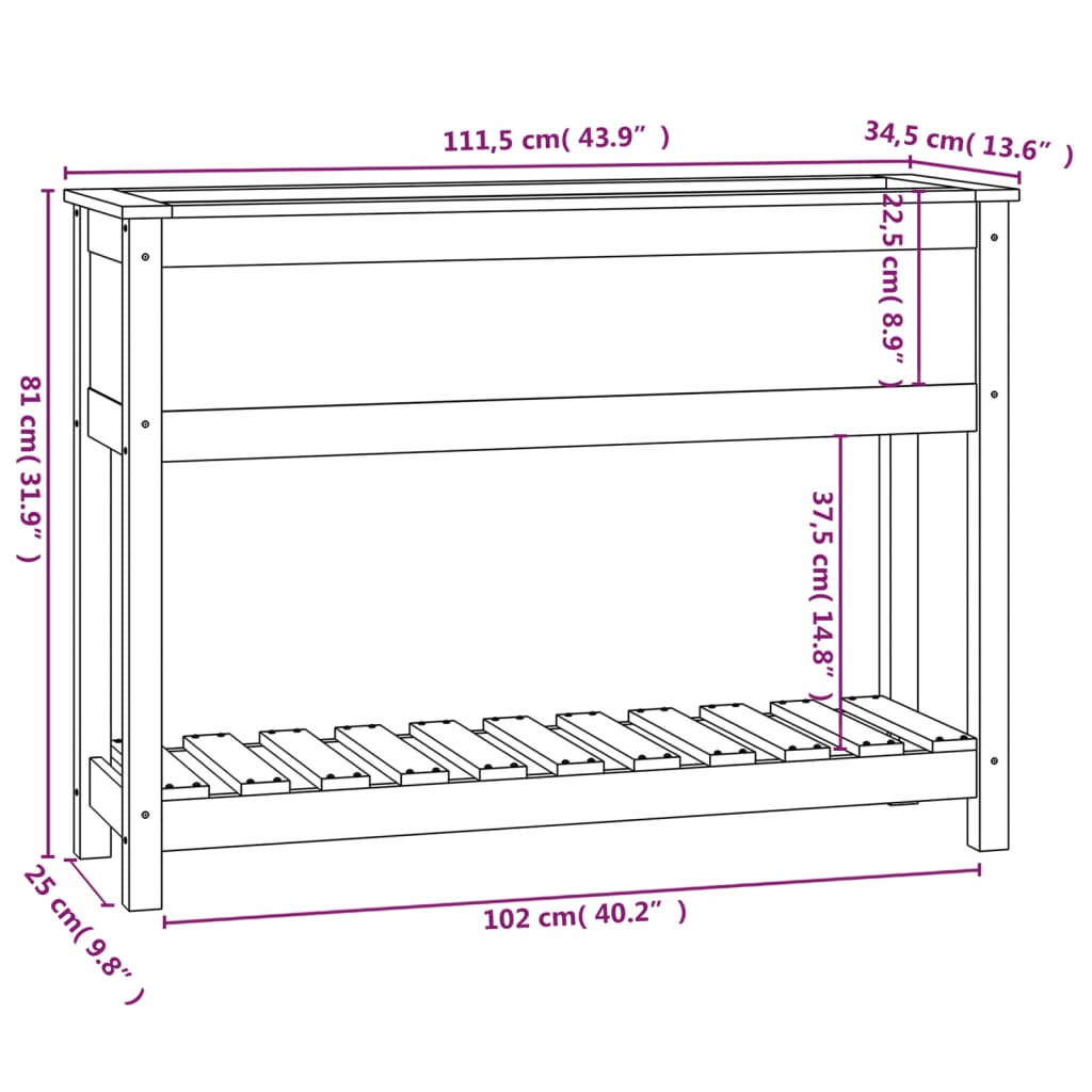 Jardinieră cu raft, negru, 111,5x34,5x81 cm, lemn masiv de pin