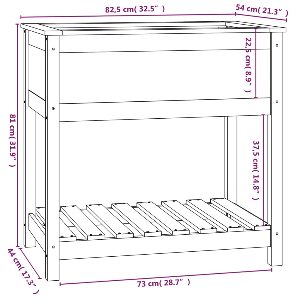 Jardinieră cu raft, 82,5x54x81 cm, lemn masiv de pin