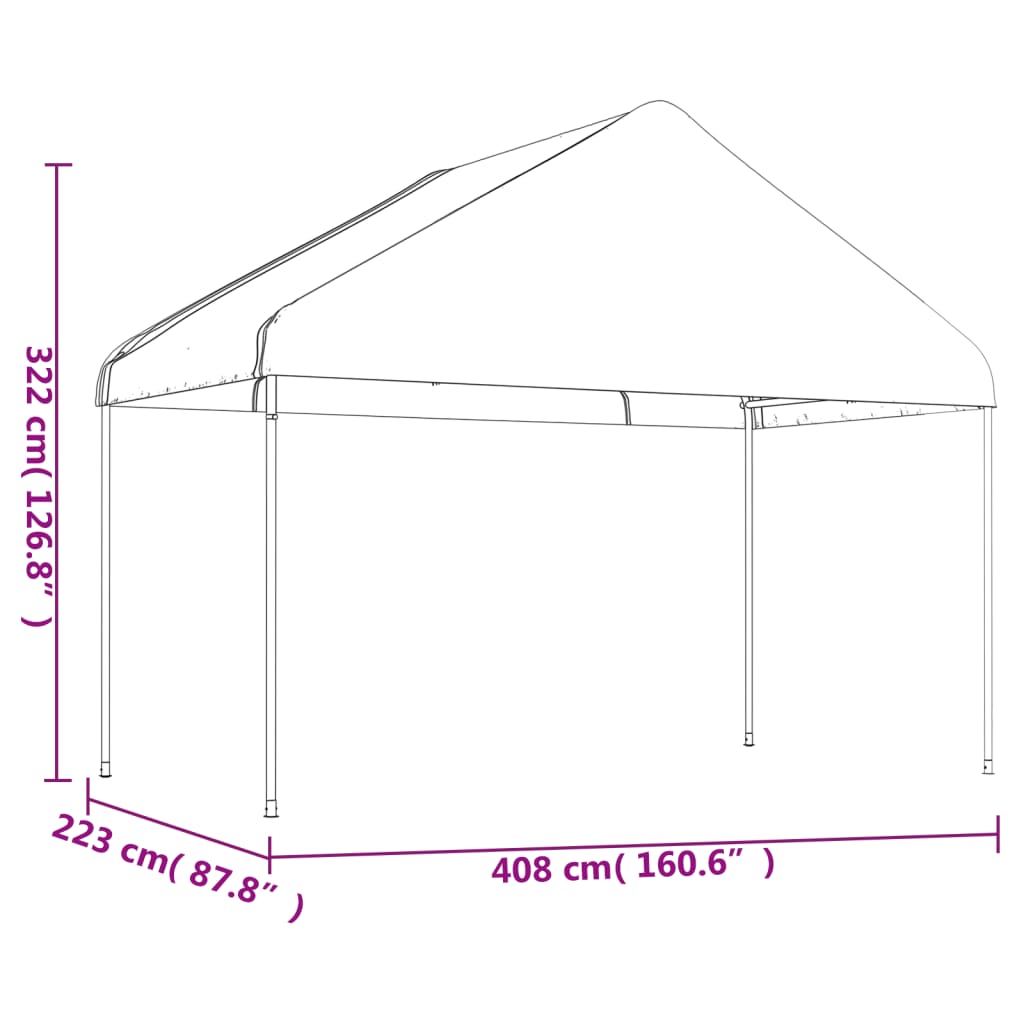 vidaXL Foișor cu acoperiș, alb, 4,08x2,23x3,22 m, polietilenă