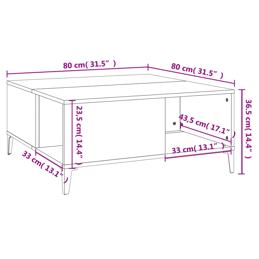 Coffee table, brown oak, 80x80x36.5 cm, processed wood