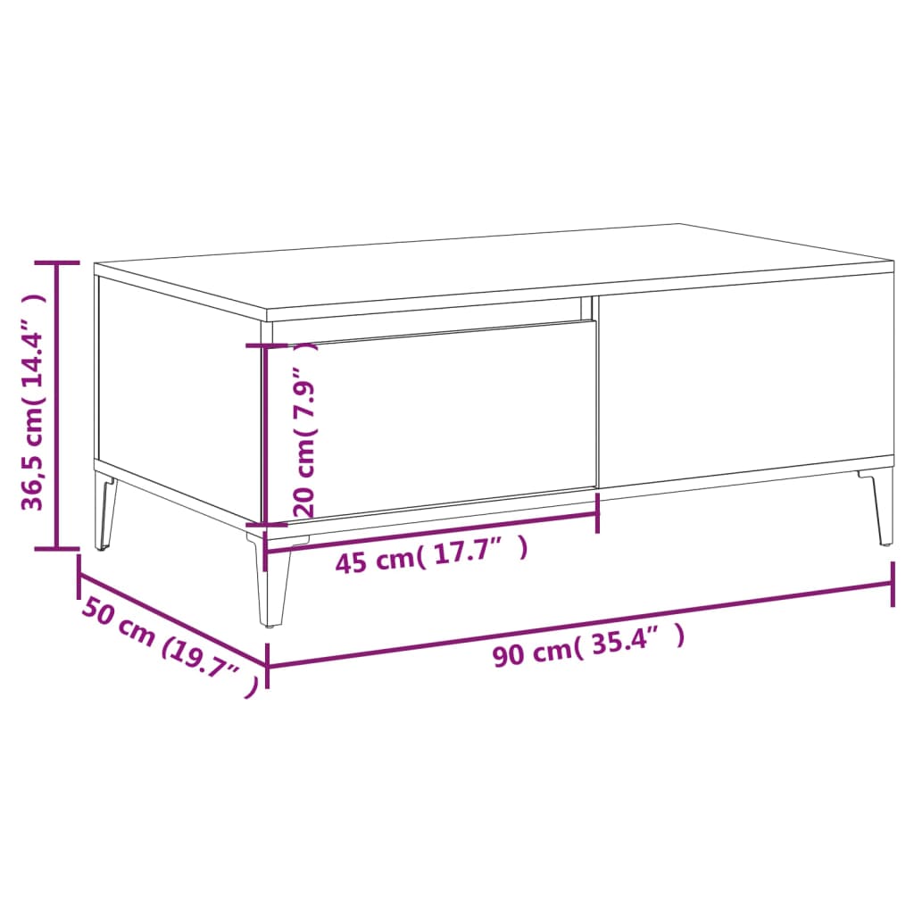 Coffee table, sonoma grey, 90x50x36.5 cm, processed wood